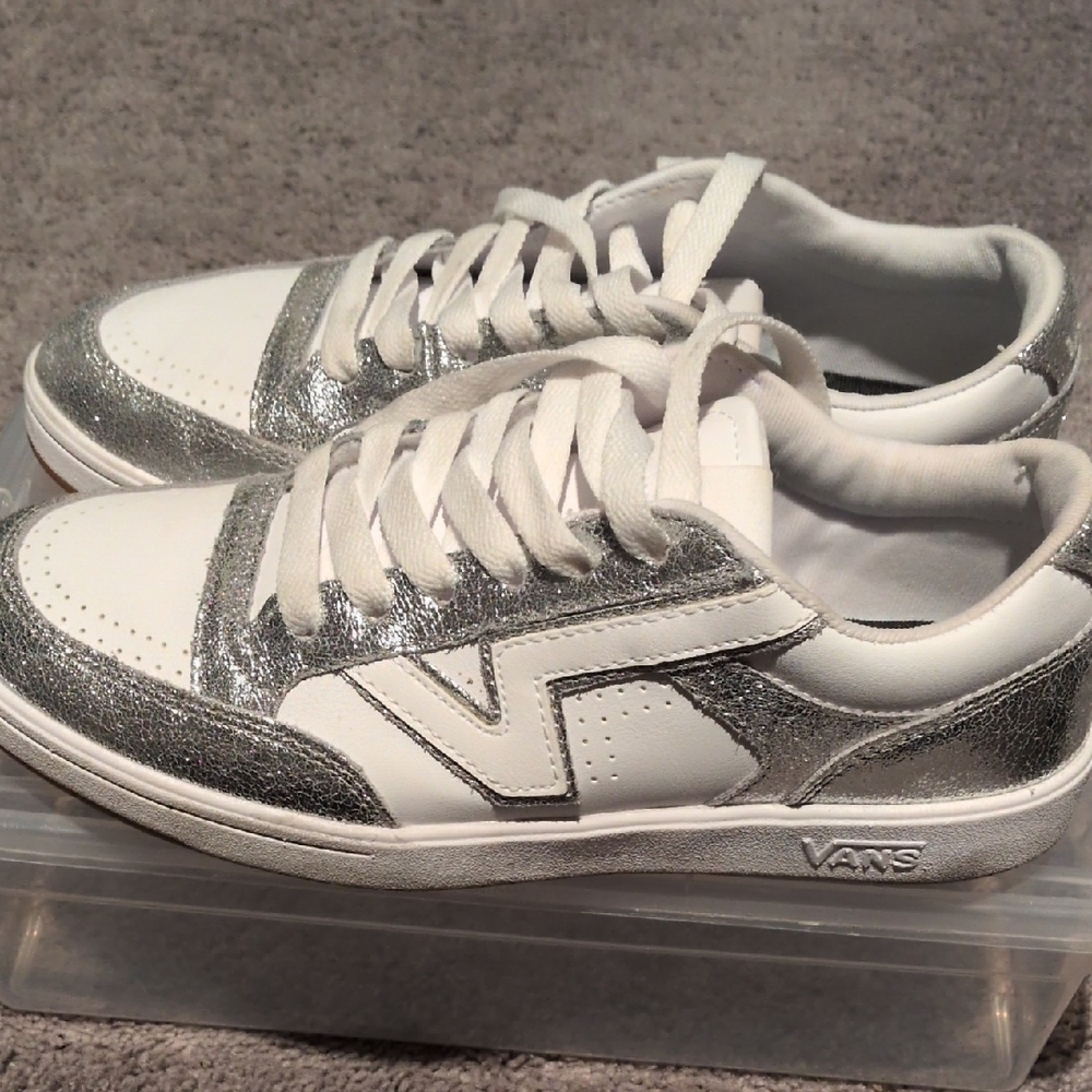 Vans White and Silver Low-Top Sneakers